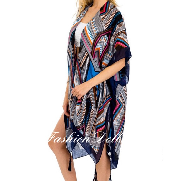 S-XXL🌵Aria Geo Pop Color Tribal Kimono New - Picture 6 of 7